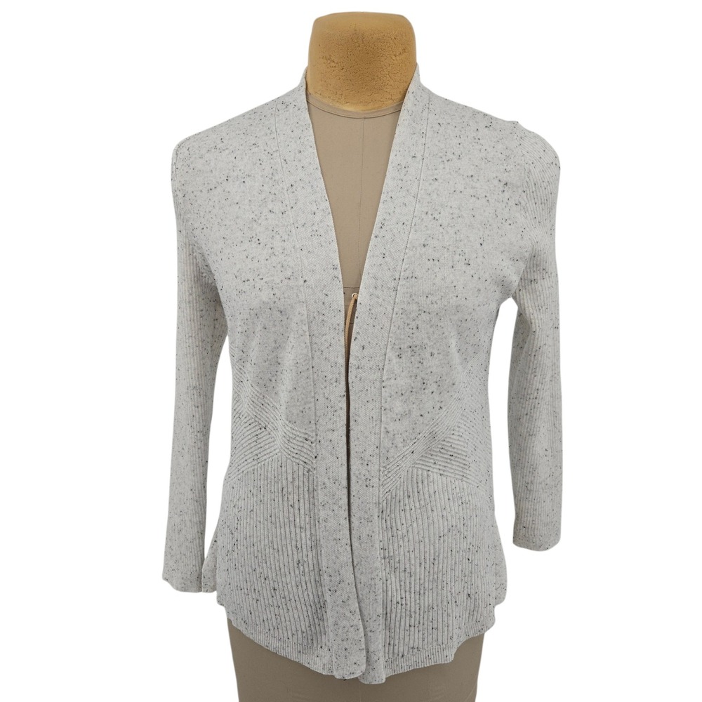 Verve Ami Cardigan Sweater Womens Medium Gray Speckled Ribbed Knit Open Front